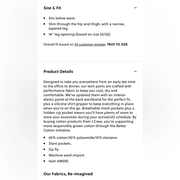 NEW NWT J. Crew 484 Slim Fit Tech Pant Men’s 36 X 34 - Picture 6 of 10